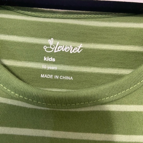 Leveret girls size 10 green stripe bunny cotton long sleeve dress LIKE NEW - Picture 7 of 8